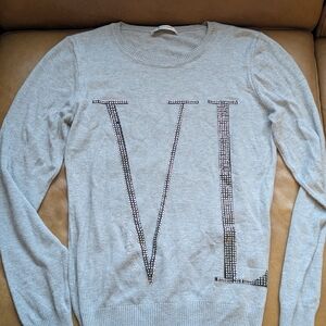 Valentino Gray Knit Sweater with Studded Logo